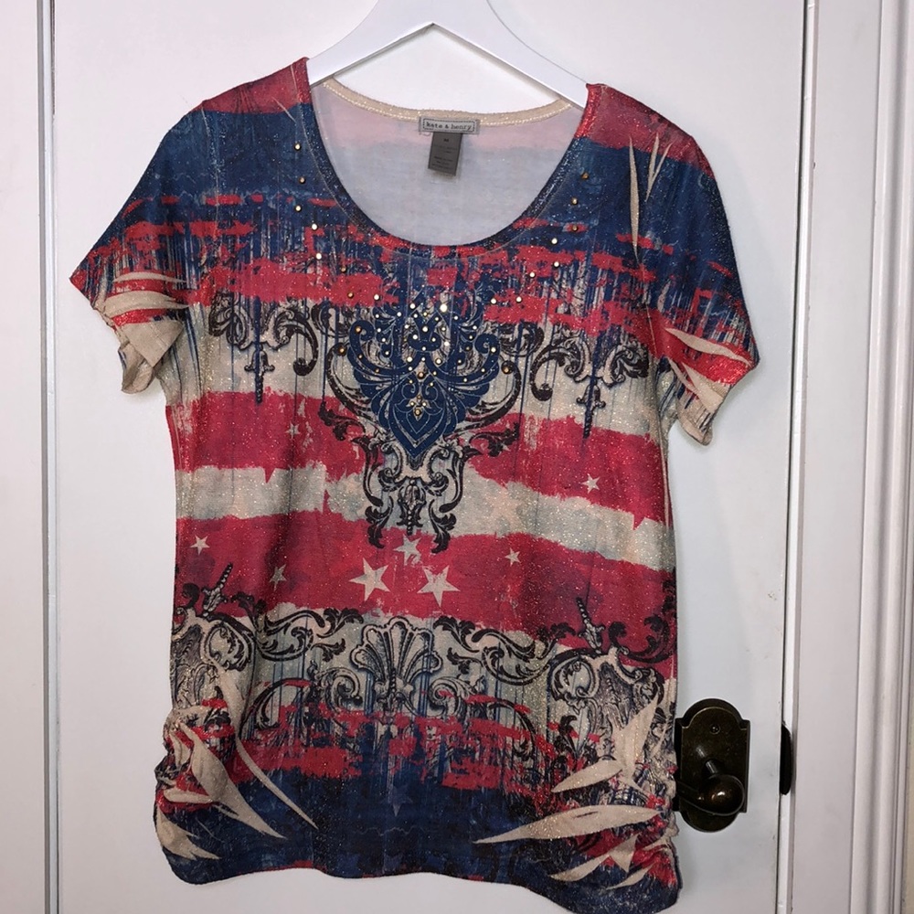 Kate & Henry size med. red/white and blue top